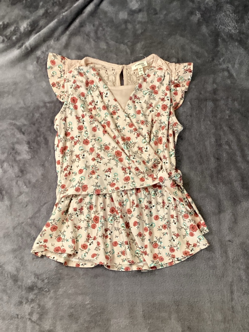 Monteau Pink Floral Wrap Peplum Blouse